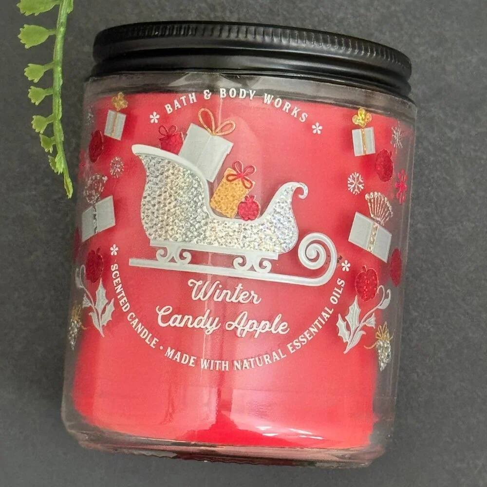 BBW Winter Candy Apple Bath & Body Works Mason Jar Single Wick Candle